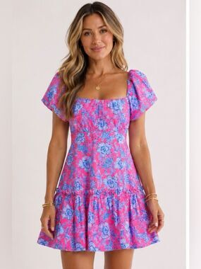 Lilly Pulitzer Nastia Floral Cotton Puff-Sleeve Minidress